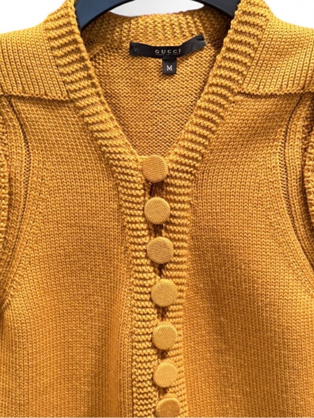 Gucci Golden Mustard Knit V-Neck Sleeveless Sweater Vest - Picture 2 of 7